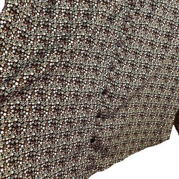 Architect Button Up Shirt 1X Plus Size Spotted All Over Pattern Brown Blue Shirt - Picture 6 of 8